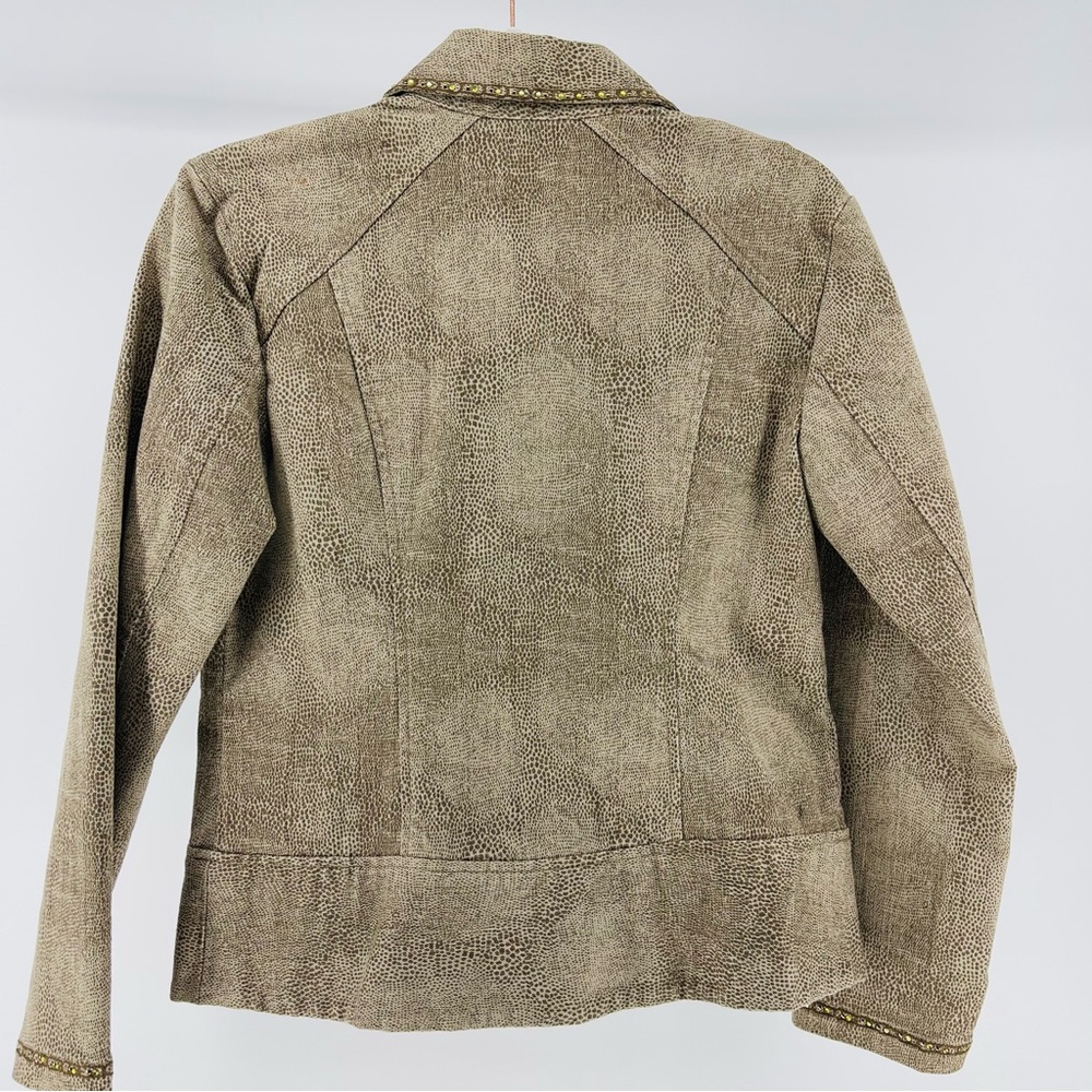 Chico's Tan Snakeskin Print Embellished Jacket, Hook Front Closure, Size Small - Picture 6 of 7